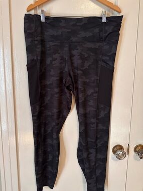 Fabletics Black and Charcoal Camo PowerHold High-Waist Leggings